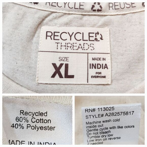 🔹️NWT Recycled Threads Cream Cowgirl Boot Cuffed Short Sleeve Top XLarge - Picture 6 of 6